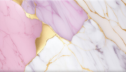 Luxury Pink White Marble Background with Golden Veins. Marbled Texture. Fluid Pink Gold White Marbled Backdrop. Elegant Modern Background for Banner, Greeting Card, Invitation