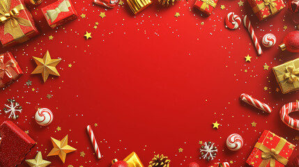 Wall Mural - christmas and happy holidays greeting card background with copyspace in the middle. christmas gifts 