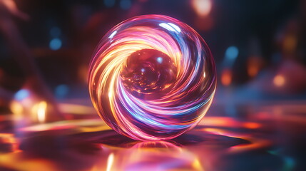 Poster - Vibrant colorful abstract swirl orb with radiant reflections captivating the imagination and inviting exploration of light and color dynamics