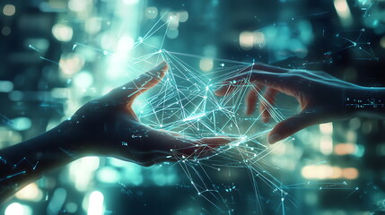 Aufkleber - Connected hands reaching towards a digital network the intersection of humanity and technology in a globalized era