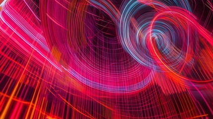 Poster - A serene flow of digital coins drifting gently through an abstract world of neon light at a fintech summit