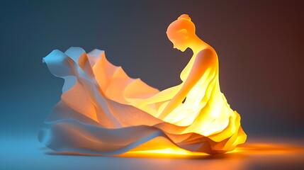 Poster - Illuminated elegance a graceful figure draped in flowing fabric embracing light and serenity in a captivating display