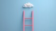 © Vibe Stock - Pink ladder reaching towards a fluffy cloud on blue wall
