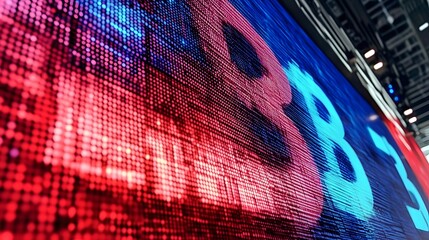 Poster - A futuristic, glowing display of cryptocurrency rising trends projected above a trading floor at a national blockchain event