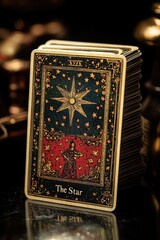 The star tarot card leaning on a deck of tarot cards