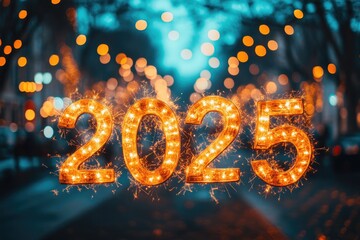 Poster - Bright 2025 made of sparklers celebrating new year's eve