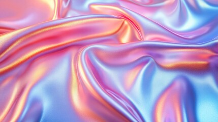 Poster - Holographic iridescent wrinkled foil fabric texture background shimmering in different colors
