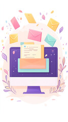 Poster - A computer monitor with a colorful envelope on it. The envelope is open and has a message inside. Concept of communication and the importance of staying connected with others