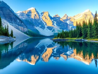 Poster - Serene Mountain Lake with Reflections at Sunrise