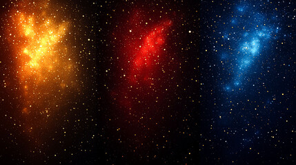 Wall Mural - A digital illustration of three vibrant galaxies in the night sky, each with a unique color palette and swirling nebulae.