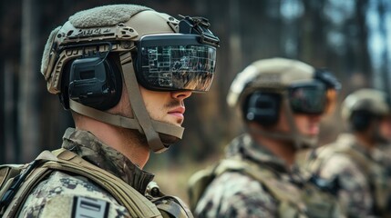Wall Mural - military territory scanning with ar, using augmented reality to analyze and scan enemy-controlled re