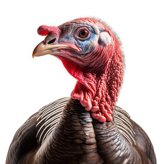 turkey portrait, white isolated background transparent background