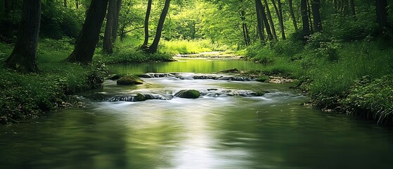 Poster - Serene Forest Stream with Lush Greenery