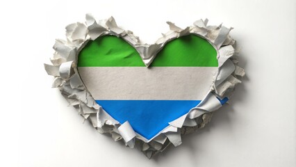 Heart Frame of Ripped Paper Representing Sierra Leone and its Culture on White Background for Candid Photography, Evoking Emotion and Connection to the Country's Heritage