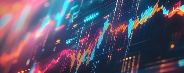 Poster - Abstract Stock Market Data with Neon Lights