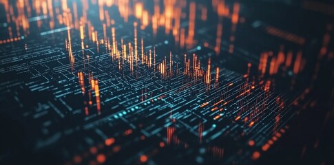 Poster - Abstract Digital Data Visualization with Orange and Blue Lights