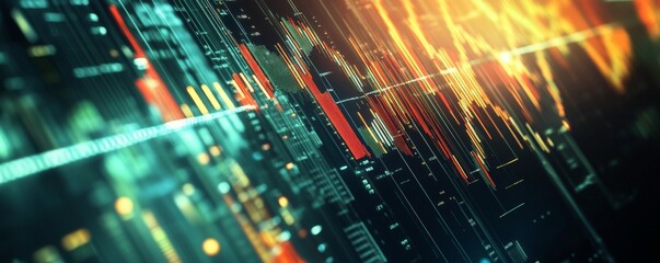 Poster - Abstract Visualization of Data with Red, Yellow, and Blue Lines on a Black Background