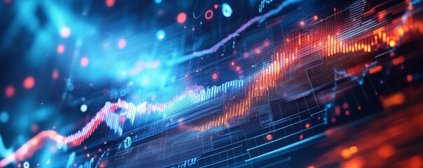 Poster - Abstract Digital Data Visualization with Red and Blue Lines and Glowing Lights