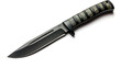 © dropideas - A black, fixed blade knife with a dark grey handle on a white background.