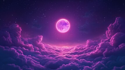 Wall Mural - purple gradient mystical moonlight sky with clouds and stars phone background wallpaper, ai generate