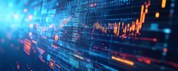 Poster - Abstract Digital Data Visualization with Glowing Lines and Numbers