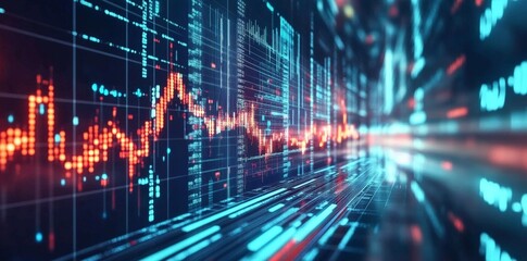 Poster - Abstract digital display showing financial data and graphs