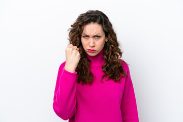 Wall Mural - Young caucasian woman isolated on white background with unhappy expression