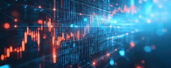Poster - Abstract Digital Data Network with Red and Blue Lines and Bokeh Lights