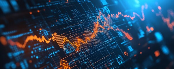 Poster - Abstract Digital Data Visualization with Orange and Blue Lines