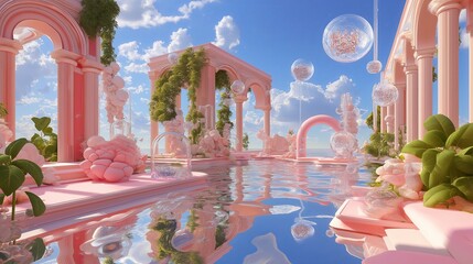 Poster - A surreal landscape with dreamlike elements and impossible perspectives