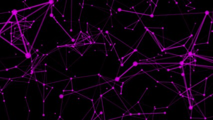 Poster - Connected purple lines and dots on a black abstract background. Glowing blue plexus. Abstract plexus technology futuristic network background. Plexus effect.