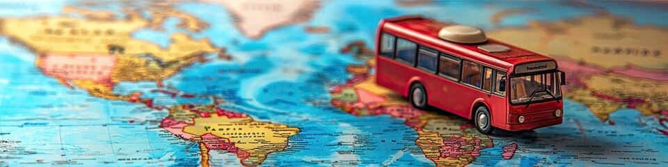 bus on world map travel concept. selective focus