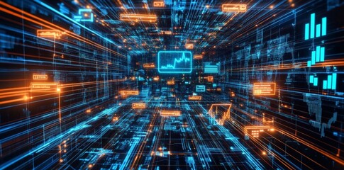 Poster - Abstract Digital Network with Glowing Lines and Data