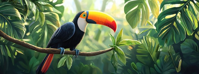 Toucan bird on a branch. selective focus