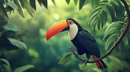Toucan bird on a branch. selective focus