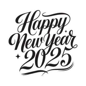  A white background vector art silhouette with the text happy new year 2025.