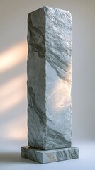 Poster - Gracefully towering marble pillar slightly weathered standing alone on a white background its smooth surface and delicate veins glowing softly under subtle light