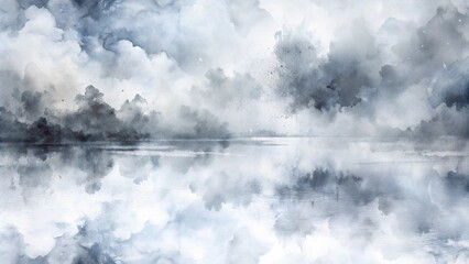Poster - abstract watercolor background with gray and blue stormy clouds, ideal for textures, art, and design