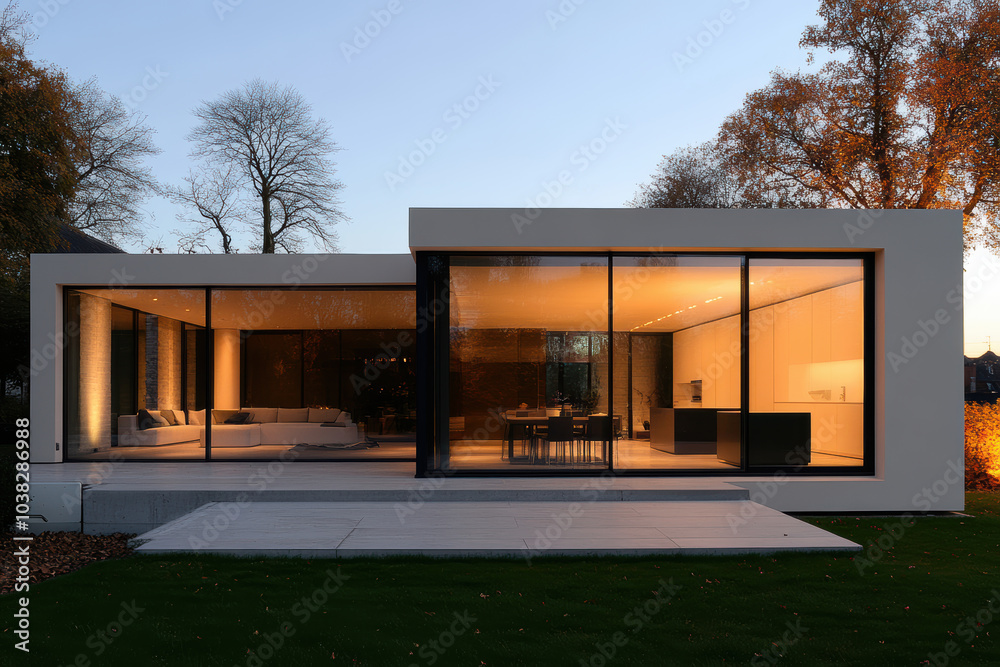 View of Modern architectural design showcases sleek, minimalist house with ...