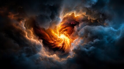 Poster - A swirling vortex of fire and smoke within a dark, stormy sky.