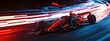 © Imron - Powerful acceleration of a generic red formula one car on on the night racing track with light strips and motion blur. The concept of fast and powerful technology