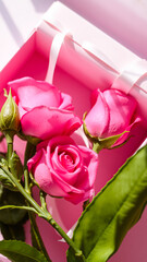 Poster - pink roses a gift box