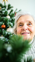 Wall Mural - smiling senior woman gazes at the camera amidst festive decorations