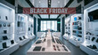 © Morninghead - Modern electronics store interior with Black Friday banner, showcasing various gadgets and