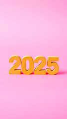 Sticker - wooden yellow numbers 2025 on a pink background