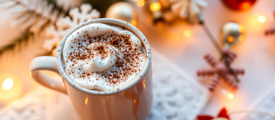 Poster - mug cocoa with whipped cream cocoa powder