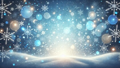 Wall Mural - cool blue winter background with glowing lights and snowflakes