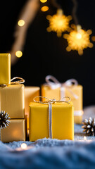 Canvas Print - golden presents with sparkling lights