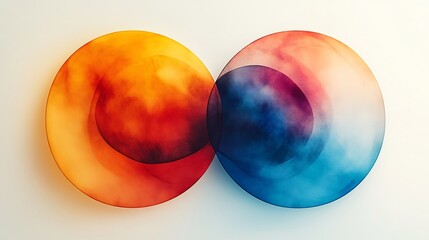 Poster - Minimalistic scene showcasing two overlapping circles in vibrant hues symbolizing the bond of friendship placed against a clean white background for a modern Friendship Day design