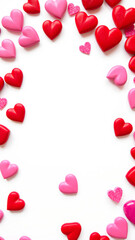 Wall Mural - red pink hearts frame a white background